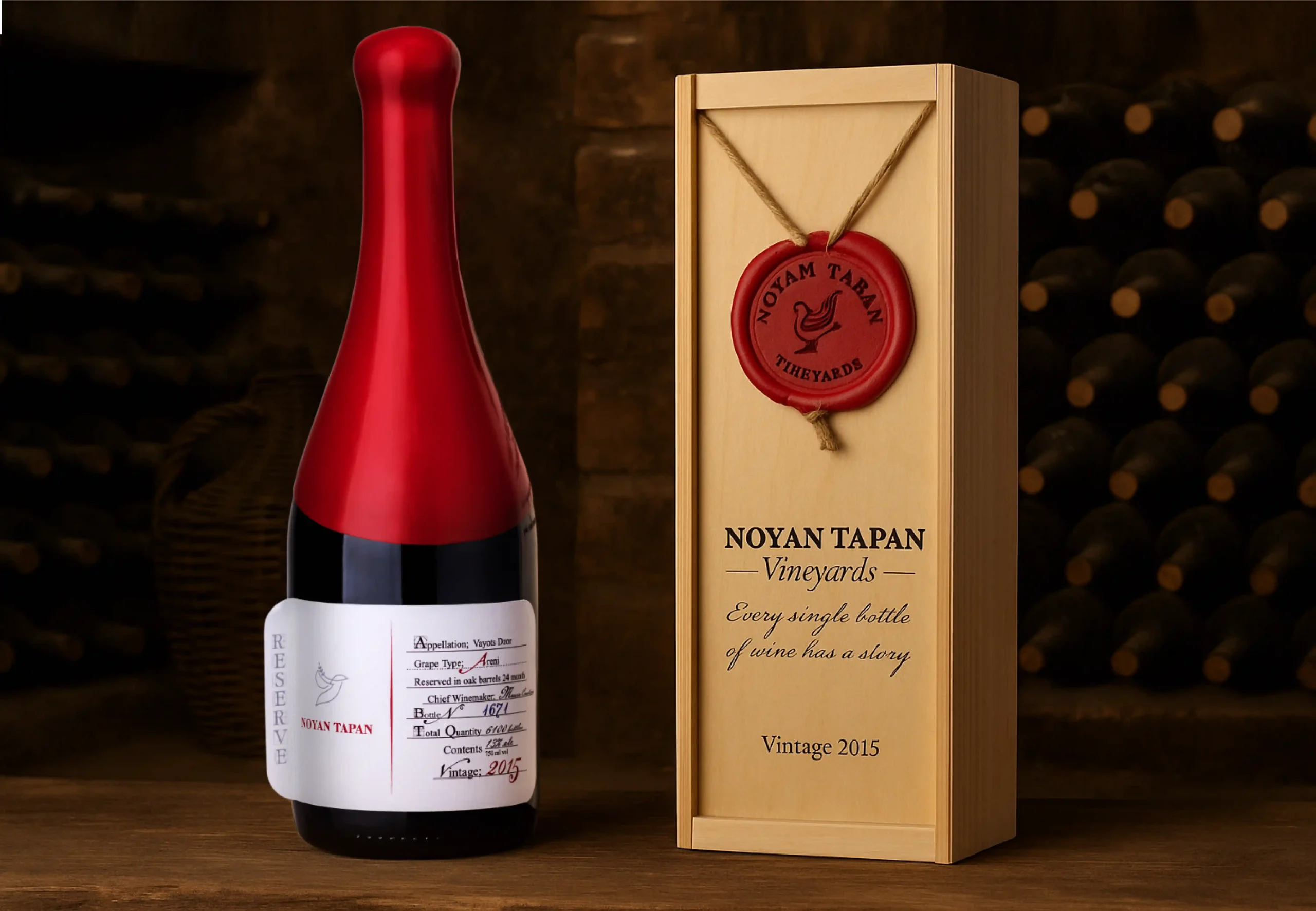 Custom bottle typography and design for Noyan Tapan Reserve wine