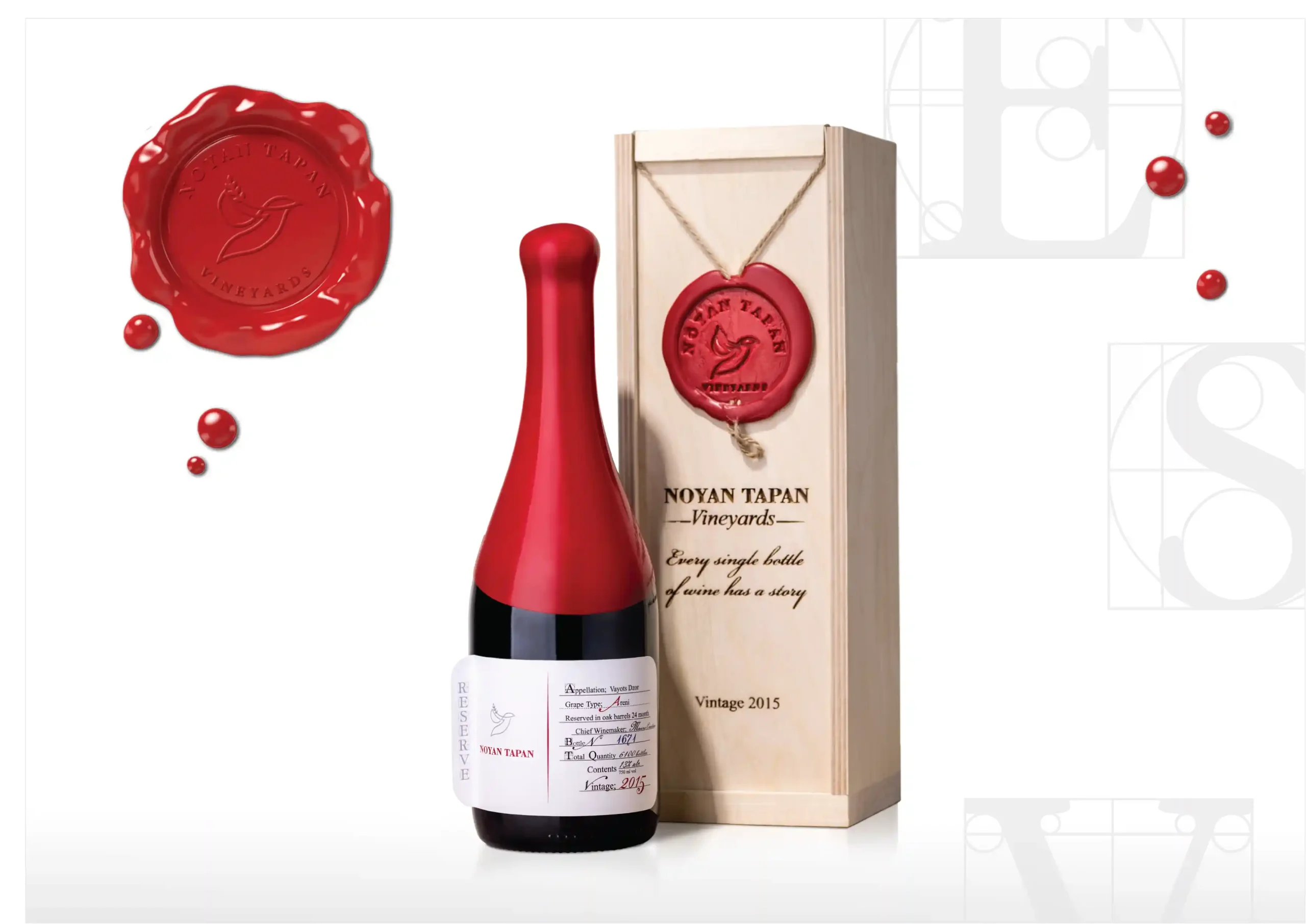 Wine bottle and box packaging for Noyan Tapan Reserve by MAP